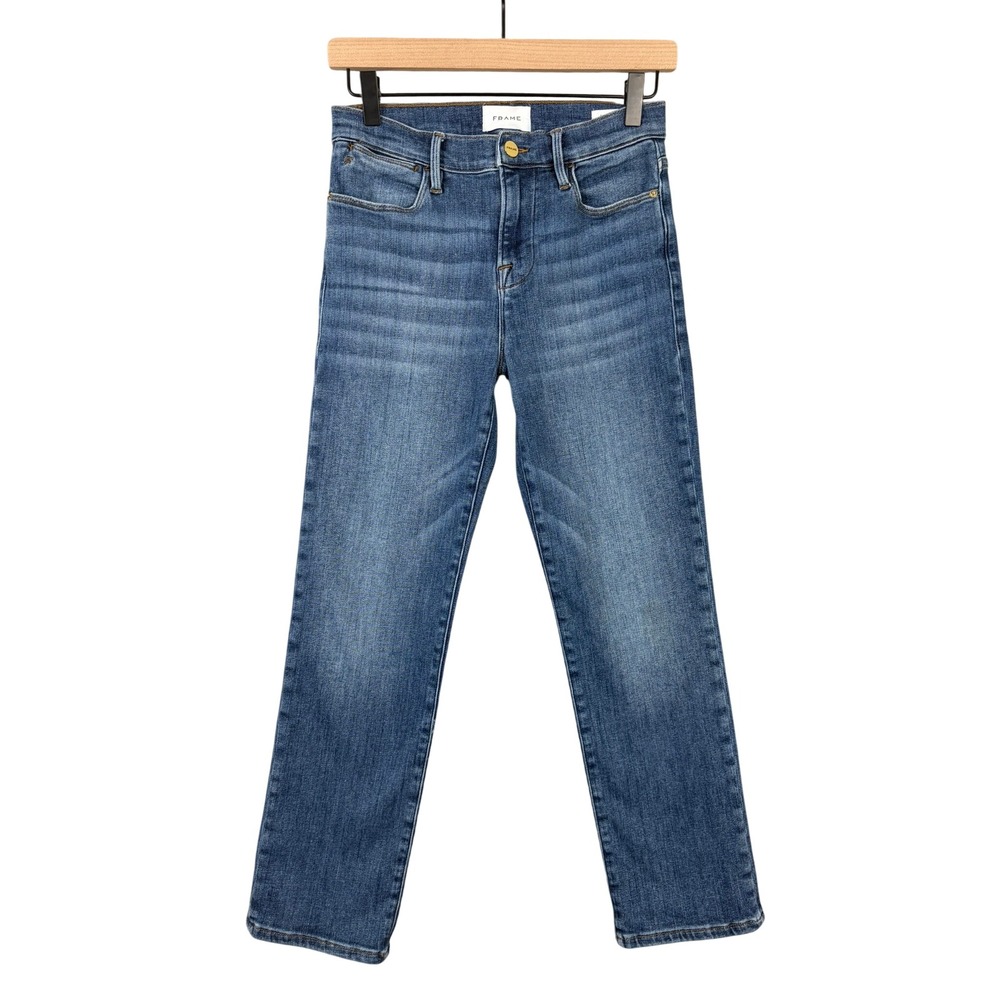 Frame Le High Straight Jeans 26 Bestia wash High Rise Cropped Stretch Denim